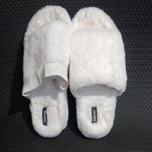 DKNY Plush White Slippers